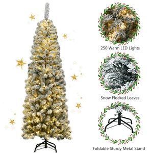 Albero di Natale Artificiale Pre-Illuminato con 250 LED, Effetto Neve, 1,8 Metri, Stile Pencil, Decorazione Festiva per le Feste - Product Image 4