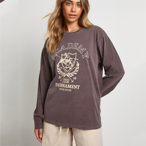 Camiseta de Manga Larga para Mujer al por Mayor, Estilo Casual, Oversize, con Estampado Gráfico, Moda Urbana, Diseño Personalizado, Proveedor - Product Image 1