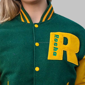 Fabricant de vestes universitaires Letterman 100% en laine personnalisées Manches en cuir véritable jaune avec broderie en chenille - Product Image 6