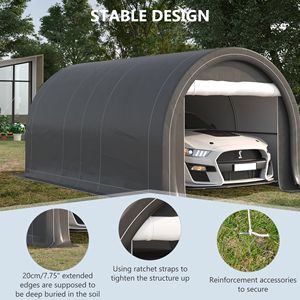 Tenda da parcheggio/porto auto portatile resistente 16FT X 10FT con porta a cerniera grande, copertura in PE anti-UV per auto e camion, in HDPE per deposito/temporanea conservazione - Product Image 5