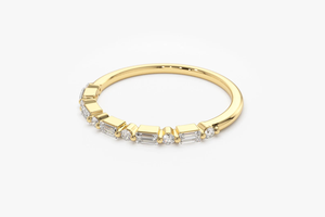 Anillo Baguette de 0.30 CT _ Anillo de Diamantes de Media Eternidad con Baguettes y Diamantes Redondos Alternados en Oro de 14k _ Anillo de Boda con Punta Compartida Única - Product Image 4