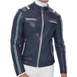 Chaqueta de cuero para hombre, azul, de invierno, talla grande, OEM, estilo universitario, gruesa, cortavientos, para motociclista, estilo Cafe Racer, chaqueta de cuero para hombre de invierno - Product Image 1