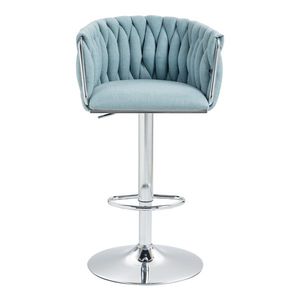 Set di 2 Sgabelli da Bar Moderni Girevoli a 360 Gradi con Rivestimento in Tessuto, Altezza Regolabile, Schienale Intrecciato e Poggiapiedi Argento - Product Image 3