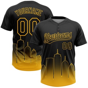 เสื้อซอฟต์บอลสีดำ-เหลือง Ultimate Black Yellow Skyline ผ้าตาข่ายแบบ Bird Eye Mesh ชุดกีฬา สามารถสั่งทำโลโก้ ชื่อ และหมายเลขได้ ขายส่งชุดยูนิฟอร์ม - Product Image 1