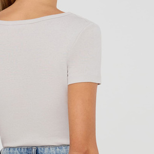 Women's <b>White</b> <b>V</b>-<b>Neck</b> Short Sleeve Crop Top Button Front Logo Minimalist Design Slim Fit Knitted Cotton Spring Summer Wear - Product Image 2