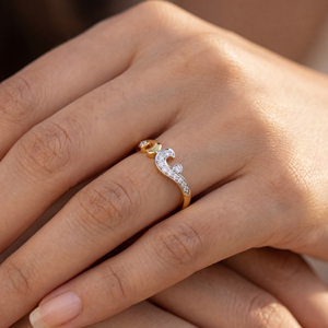 14K Gold Diamond <b>Initial</b> Vintage Curl Diamond <b>Ring</b> For Women Personalized Jewelry Round Cut Diamond 0.12 Ct Fashion <b>Ring</b> - Product Image 1