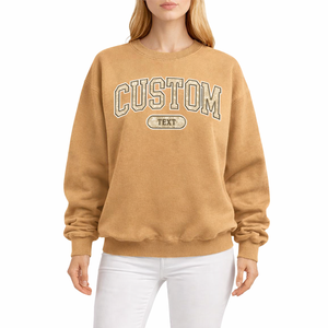 New Design Custom Logo Women Cotton <b>Sweatshirt</b> Light Brown Crew Neck Oversized Pullover Soft Fleece Casual Winter Fashionwear - Product Image 3