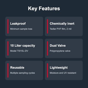 ถุงเก็บตัวอย่างก๊าซ TECHINSTRO Tedlar ขนาด 10 ลิตร ฟิล์ม PVF วาล์วคู่ ป้องกันการรั่วซึม สำหรับการเก็บตัวอย่างก๊าซในอากาศ VOC และดิน - Product Image 5