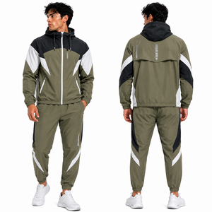 Athletic Windbreaker Set Men Custom Color Block <b>Running</b> <b>Jacket</b> Matching Track Trousers Label Breathable Quick Dry <b>Reflective</b> Zip - Product Image 1