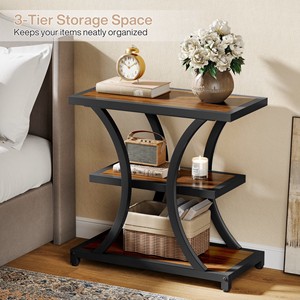Wooden top 3 tier <b>side</b> <b>table</b> with <b>black</b> metal frame metal <b>side</b> <b>table</b> for living room modern metal end <b>table</b> - Product Image 2