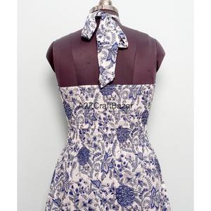 Robe longue coréenne chic d'hiver de luxe à col licou et épaules dénudées, coupe trapèze, 100 % coton, imprimé floral, décontractée, haute qualité - Product Image 6