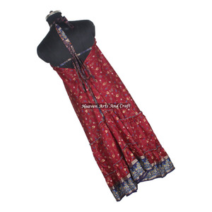 New Hippy Boho Designer Sari Silk <b>Dress</b> Women's Wear <b>Vintage</b> Sari Silk <b>Dress</b> Ladies Elegant Dinner Gown Sleeveless <b>Evening</b> Gowns - Product Image 6