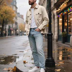 Mens Denim Jacket Lightweight Cotton Relaxed Fit Vintage Long Sleeve Top Fashionable Piece Soft Comfortable Denim Wear - Product Image 6