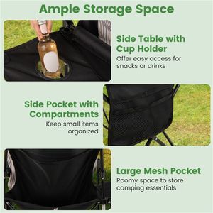 Sedia da Campeggio Pieghevole Nera Oversize con Tavolino Laterale e Portabicchieri, Capacità 330 LBS, Design Contemporaneo per Picnic all'Aperto, Logo Personalizzabile - Product Image 5