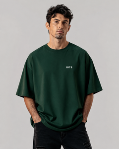 Camiseta Rits para Hombre, Verde, Manga Corta, Cuello Redondo, Estampado Frontal con Letras, Informal, de Algodón, Ecológica, Lavado Ácido, Transpirable - Product Image 1