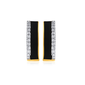 14K Yellow Gold <b>Black</b> Enamel Diamond Hoop Earrings Round Brilliant Cut Lab Grown Diamonds Contemporary Luxury Jewelry Women - Product Image 2