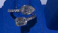 Bague de fiançailles classique à bande ouverte avec diamants de laboratoire taille radiant et taille poire, en or massif 14 carats, ajustable, cadeau pour elle