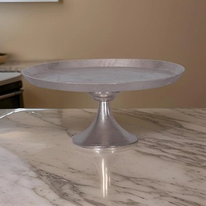 Support à gâteau rond en métal avec finition argentée élégante et base en piédestal incurvée - Product Image 4