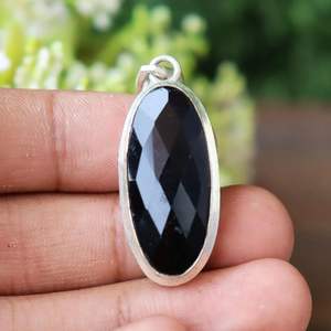 Colgante con forma de amantes clásicos de Plata de Ley 925, piedra preciosa de corte ovalado de ónix negro, abalorios finos elegantes, fiesta Unisex para mujer - Product Image 3