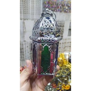 Lanterne de thé marocaine faite à la main commerce équitable support de lumière éthique éclairage décoratif en verre sur pied - Product Image 2