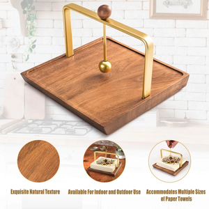 Porte-serviettes plat en bois, distributeur de serviettes en papier moderne en métal avec arche et tige lestée - Product Image 4
