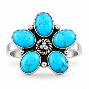 Anillo Ajustable de Turquesa Kingman con Diseño de Racimo Occidental, Piedra Ovalada, Hecho a Mano, Estilo Bohemio, Joyería de Gema, Anillo de Moda - Product Image 3