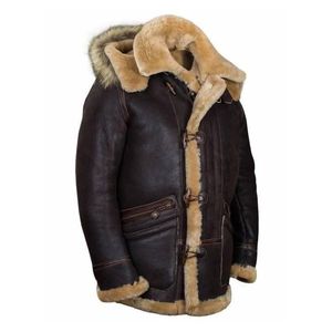 Arctic Sheepskin Parka, made from brown leather with a natural <b>shearling</b> lining and toggle closures - Product Image 2