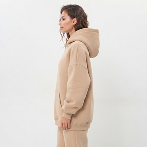 Women Baggy Fleece Hoodies Casual Pullover 100% Cotton Drop Shoulder Heavy <b>Weight</b> 430 GSM Full Sleeve Winter Street Wear Hoody - Product Image 3