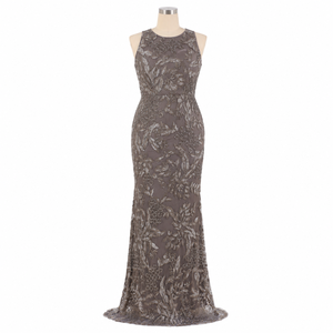 Luxury Taupe Embroidered Mermaid Evening Gown for Women | Sleeveless Formal Party Dress Elegant Wedding Reception Prom Wear - Product Image 1