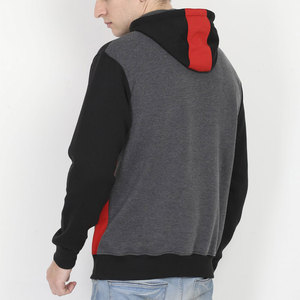 <b>Men's</b> Premium Tri-Tone Streetwear Hoodie | Red Black & Charcoal <b>Quarter</b>-<b>Zip</b> Jacket | Urban Athletic Gym Training Hooded Outfit - Product Image 4
