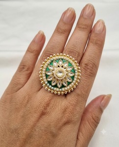Handcrafted Kundan Pearl Meenakari Round Finger <b>Ring</b> Ethnic Bridal Wedding Statement Jewelry <b>Ring</b> <b>Adjustable</b> <b>Size</b> <b>Ring</b> Wholesale - Product Image 5