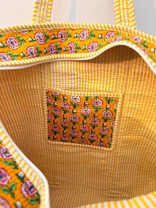 Luxury Yellow Cotton <b>Tote</b> <b>Bag</b> with Floral Print Bohemian Style <b>Summer</b> Casual Zipper Shopping Travel Handbag - Product Image 5