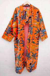 Robe en velours kimono pour femme, col en V, fermeture à cordon, longue, manches longues, imprimé, style élégant, hiver/automne - Product Image 4