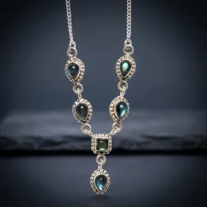 Blue Fire Labradorite Pure 925 Silver Handmade Necklace With Elegant Link Design For Casual Wear Women Crystal Jewelry - Product Image 3
