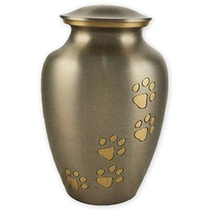 Modern Silver & Gold Brass Pet Cremation Urn Handcrafted Engraved Paw Prints Pet <b>Memorial</b> <b>Box</b> - Product Image 3