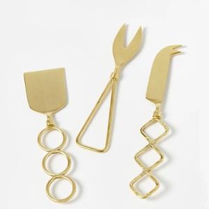 3-Piece Gold Geometric Cheese Knife <b>Set</b> Premium Metal Charcuterie Accessories Modern Decorative Kitchenware for Gift & Export - Product Image 1