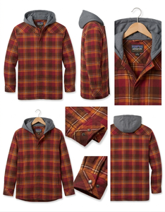 <b>Men</b>’s Plaid Flannel Hoodie Shirt <b>Jacket</b> Custom OEM ODM Wholesale Hooded Shirt Coat Casual Winter Wear Manufacturer Pakistan - Product Image 3