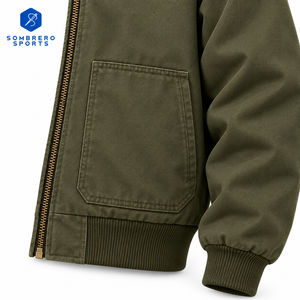 Blouson bomber homme vert olive SOMBRERO SPORTS en toile avec fermeture éclair, col rabattable, coupe-vent décontracté pour l'automne - Product Image 4