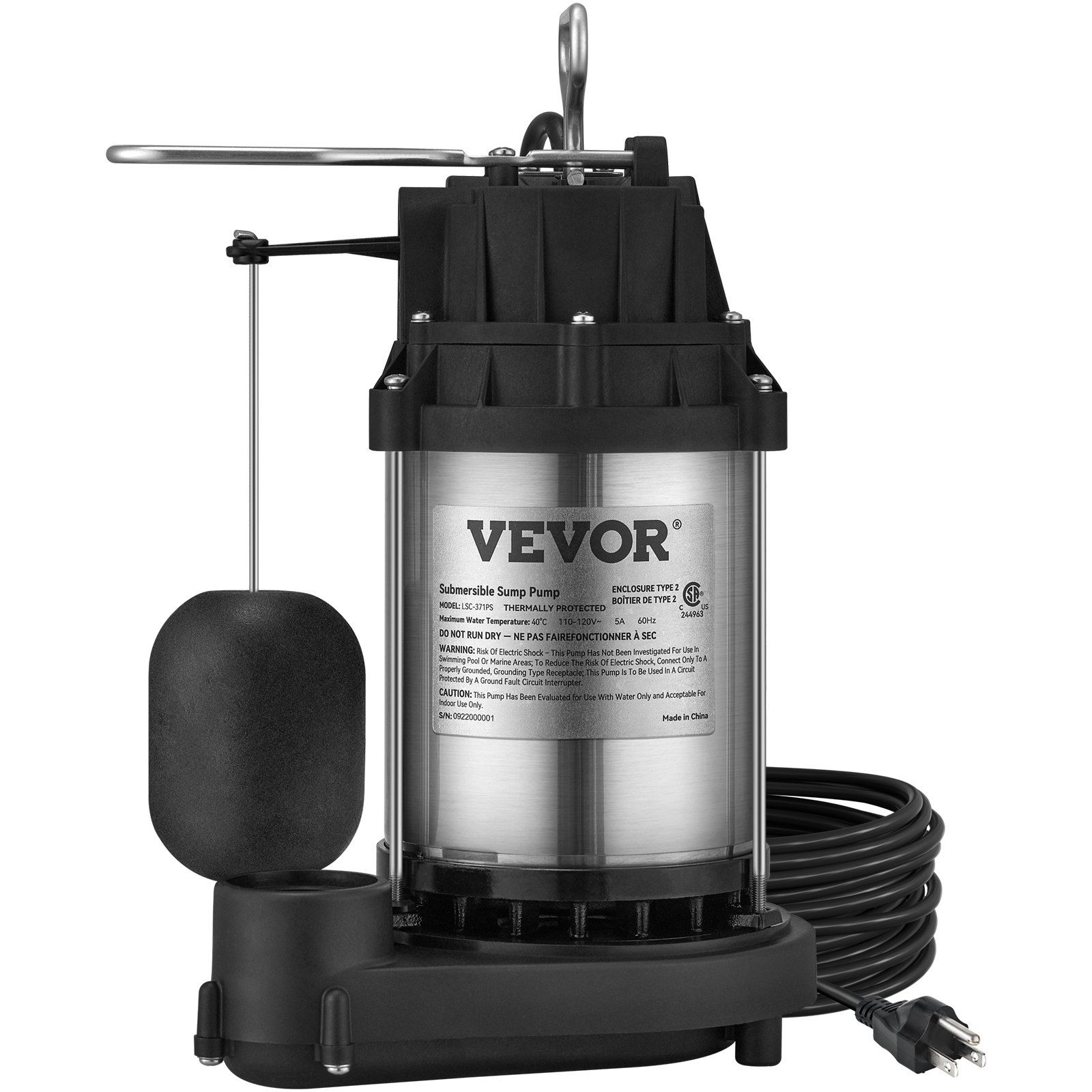 Submersible Sump Pump 1/2 Hp Cast Iron For Basement Home Commercial Use