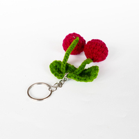 Gantungan Kunci Tulip Merah Rajutan Tangan, Liontin Bunga Kembar Rajut, Gantungan Tas, Liontin Ceri, Karya Seni Murni, Aksesoris Gantungan Kunci Buatan Tangan