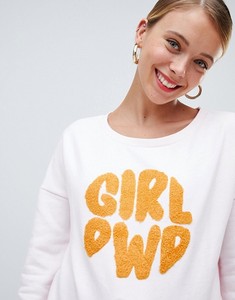 เสื้อสเวตเชิ้ตคอกลมโอเวอร์ไซส์สีขาวสำหรับผู้หญิง พิมพ์ลาย "Girl Power" สีเหลือง แขนยาว ผ้าฝ้ายถัก ทรงยาว สำหรับฤดูใบไม้ผลิ - Product Image 2