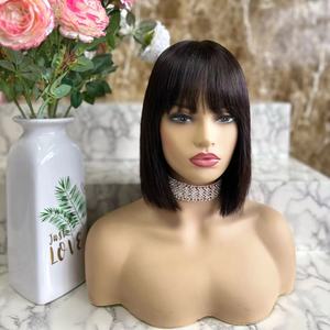 Grado 12A Virgen Peruano Remy Cabello Pegamento Menos Judío Kosher Seda Top Pelucas Estilo Bob Peluca de explosión corta Cabello humano - Product Image 1