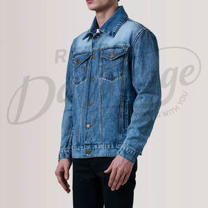 Veste en jean bleu moyen personnalisée pour homme, coupe slim, délavée, en coton, style décontracté, multi-poches, streetwear, manteau d'extérieur - Product Image 3