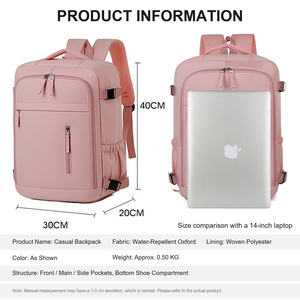 กระเป๋าเป้สะพายหลังสำหรับเดินทางสีชมพู กันน้ำ สำหรับใส่หนังสือเรียน ทนทาน ใช้ได้ทุกวัน มีช่องใส่ของและสายรัดหลายช่อง - Product Image 6