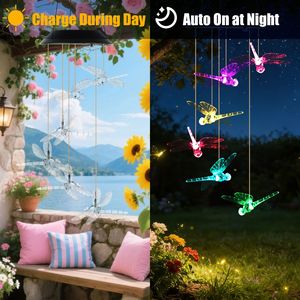 2 Piezas de Campanas de Viento Solares LED con Forma de Libélula que Cambian de Color, con Cuerpo de ABS Impermeable IPX4 - Product Image 4