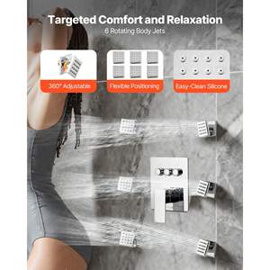 Système de douche de plafond à effet pluie de 10 pouces, 6 jets corporels, 2 douches à main, pomme de douche à 3 fonctions, robinet en laiton complet - Product Image 4