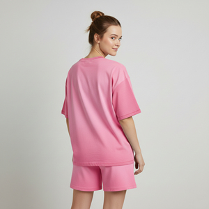 Conjunto de 2 piezas para mujer, 100% algodón, hecho a medida, con bordado vintage, lavado efecto desgastado por el sol, estilo oversize, pantalón corto y top, de corte a la rodilla y color liso, estilo urbano. - Product Image 4