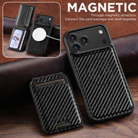 Étui de téléphone magnétique avec support et texture fibre de carbone PU, compatible avec les séries Apple 18/17/16/15/14/13/12