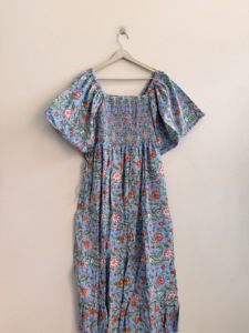 Boho Floral Print Knee-Length Cotton Dress with <b>Balloon</b> Sleeves Breathable Fabric - Product Image 1