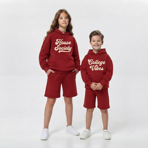 Wholesale High Quality Kids Hoodie Set <b>Red</b> Cotton Sweatshirt Shorts Casual Outfit Unisex Autumn Wear Tracksuit - Product Image 1